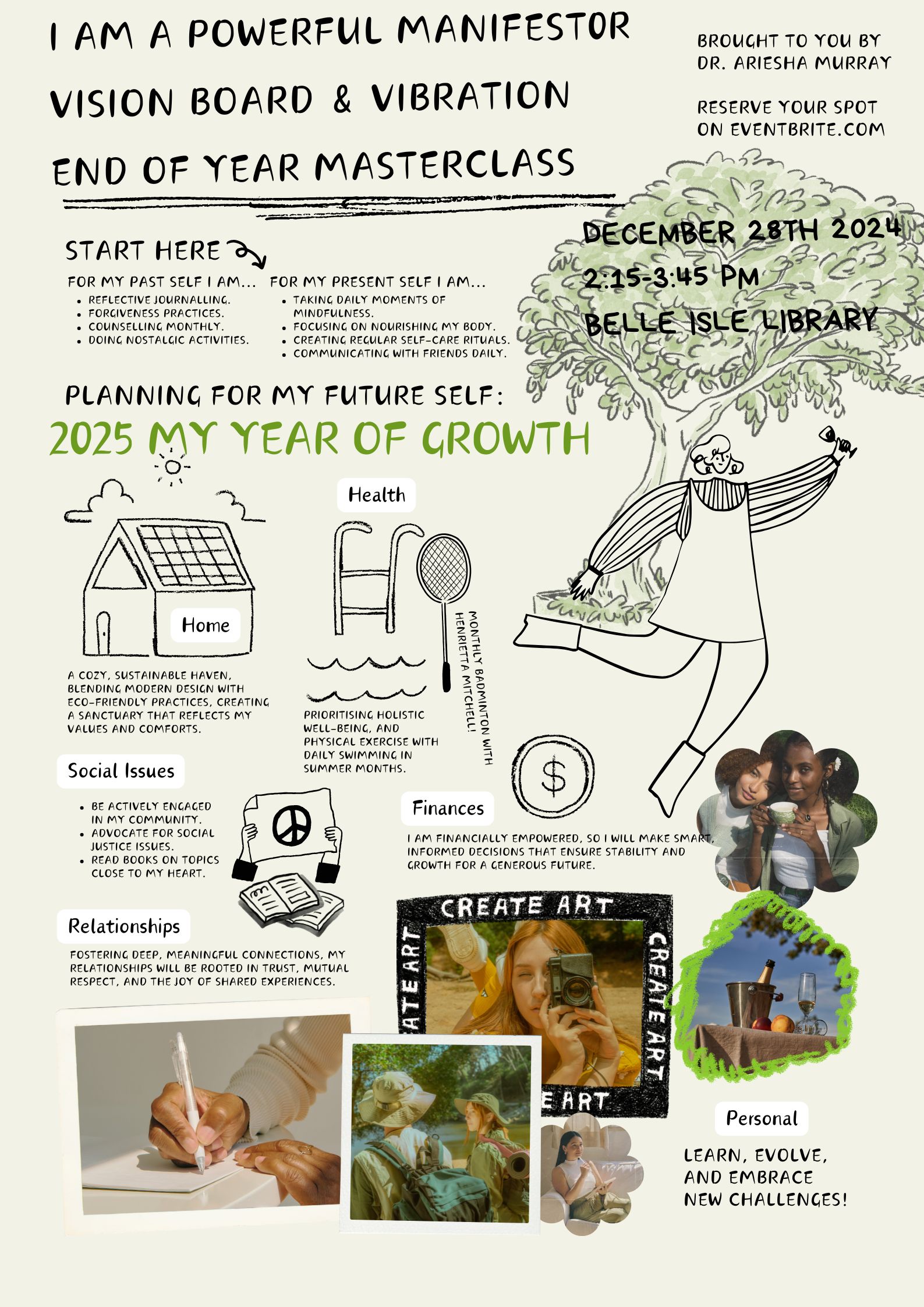 Green Black Minimalist Doodle Collage Vision Board Poster